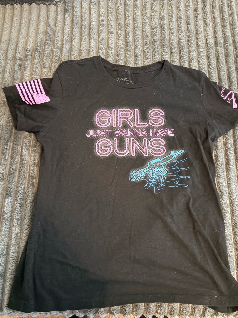 Grunt Style Black Tee with Pink & Blue Graphic
